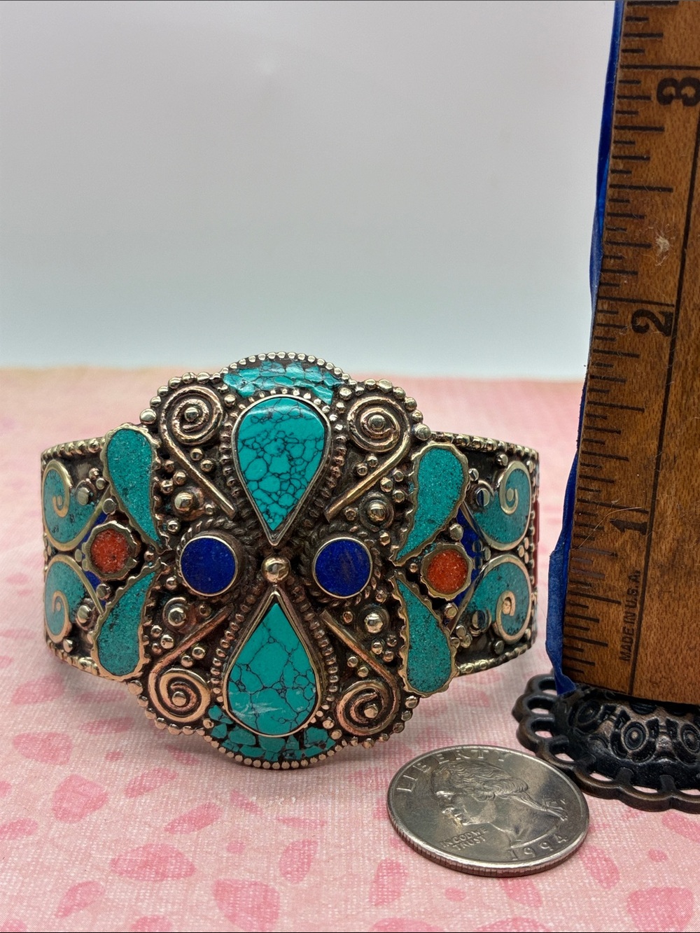 Turquoise & Lapis Statement Cuff Bracelet - Women Jewelry - Picture 6 of 6